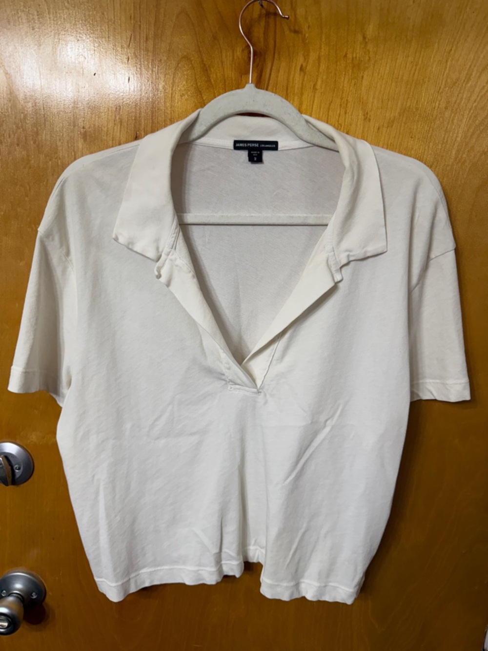 James Perse Cream Open V Polo Top